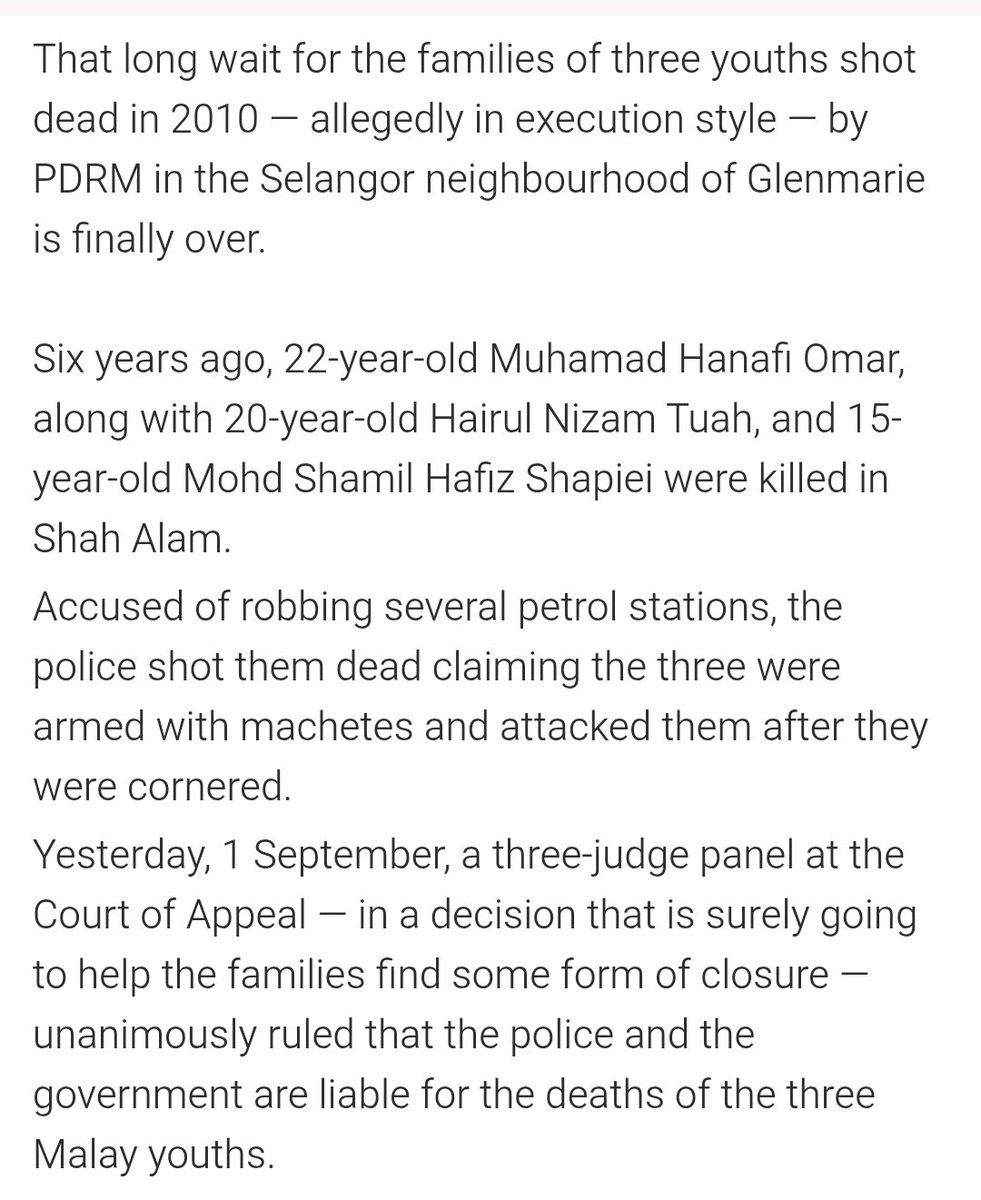 lorettabagg's tweet image. So many of you all sided with the cops. You think I'm good it's never going to happen to me. But in 2010 3 young Malay boys were shot by cops and cops said the same thing, it was self defence. It wasn't. Criminal or not, cops don't get to shoot as they wish.