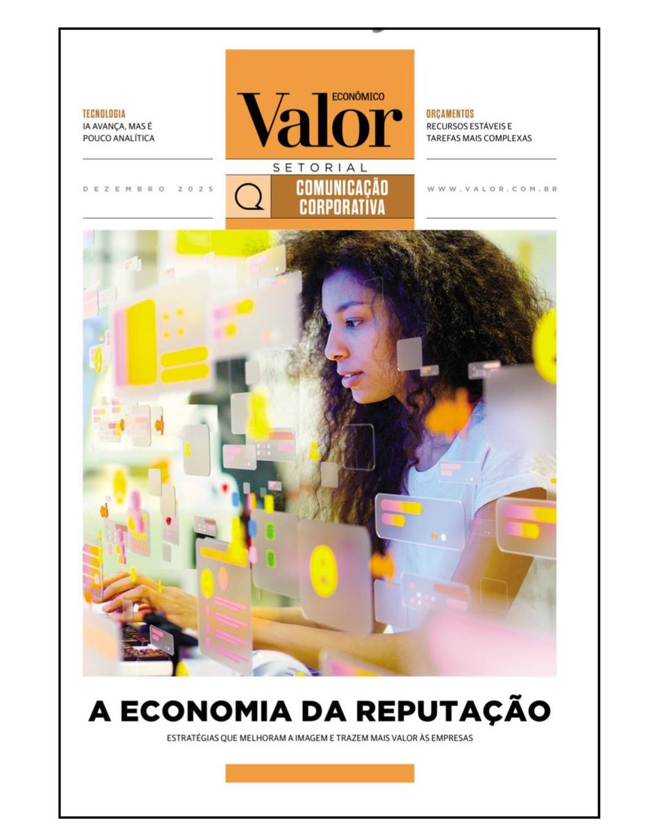 Saiu a revista Valor Setorial - Comunicação Corporativa sobre a Economia da Reputação. Na matéria em que participo, falei sobre gestão de crises e sobre a importância de reconhecer o erro e fazer ações propositivas a partir do problema:  valor.globo.com/publicacoes/es…