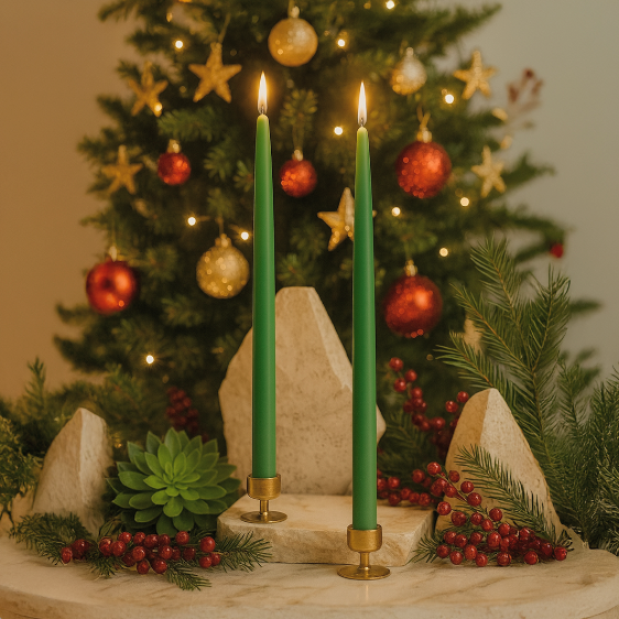 StoneCandles's tweet photo. Stone Candles’ green taper candles are a simple way to bring warmth and tradition into your home during the winter and holiday season. Hand-poured for a clean, even burn, they add a timeless glow to tables and mantels while complementing seasonal décor with their rich green tone. https://t.co/8nU1P22P4k