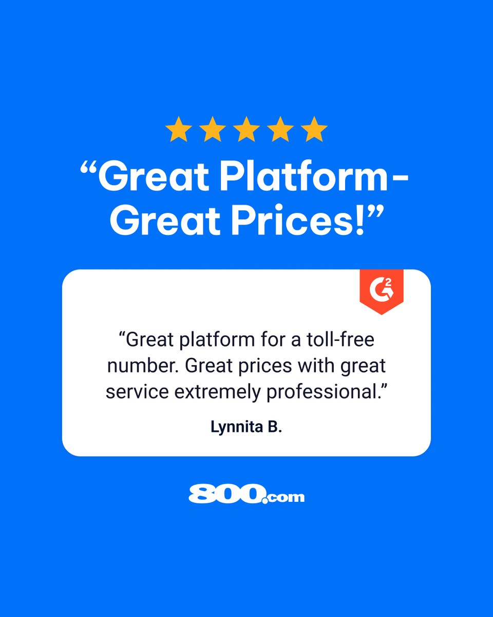 800dotcom's tweet photo. ⭐️ Great prices. Great service. Truly professional.
That’s what businesses love about using https://t.co/3QNl5V8SK8 for their toll-free numbers.
Simple setup, reliable service, and support you can count on.
#800dotcom #CustomerReviews #SmallBusinessTools https://t.co/EKS6y5I1Gh