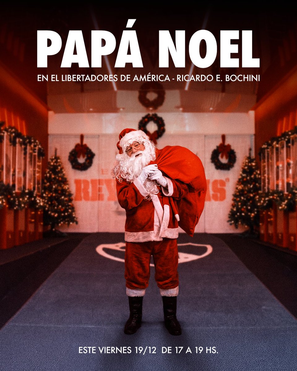 Independiente's tweet image. 🎅 ¡Papá Noel en el Estadio!

Vení a sacarte fotos con Papá Noel en el Camino del Rey y dejarle tu cartita. Va a haber sorteos, regalos, música y más sorpresas.

Este viernes de 17 a 19 en el LDA-REB, ingreso por puerta 19 (calle Pastoriza) ¡Te esperamos!

#TodoRojo 🔴