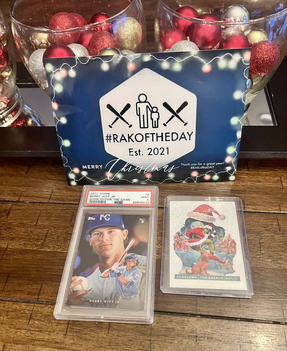 hawkeye_anf's tweet image. I’m not sure what words express how much I appreciate this hobby community. I love to see people happy and @eshecker and #RAKoftheDAY has made me incredibly happy today!  A Bobby Witt Jr slab and (my daughter’s favorite) Grinch Card!  Thank you to everyone in this group!