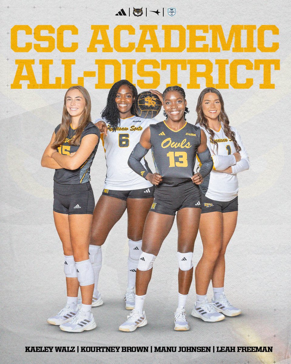 Way to rock it Kaeley, Kourtney, Manu and Leah 👏 

Owls with 4️⃣ on the CSC Academic All-District Team‼️

Full story 🔗 - tinyurl.com/2pmwfjz5 

#HootyHoo 🦉🏐