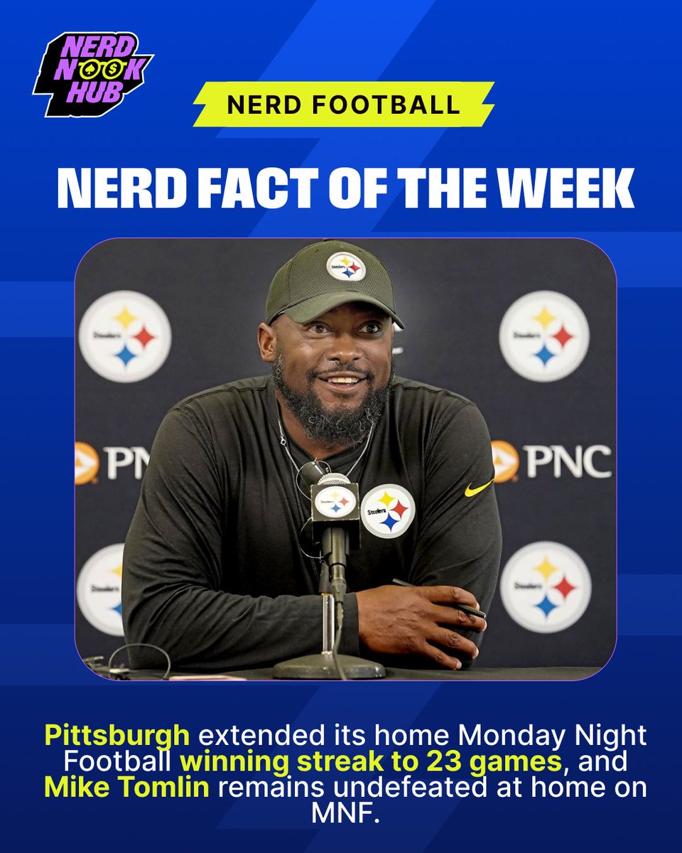 NerdNookHub's tweet image. The Pittsburgh Steelers now have won 23 consecutive home games on Monday Night Football.

#pittsburghsteelers #steelers #miketomlin #TuesdayMotivaton