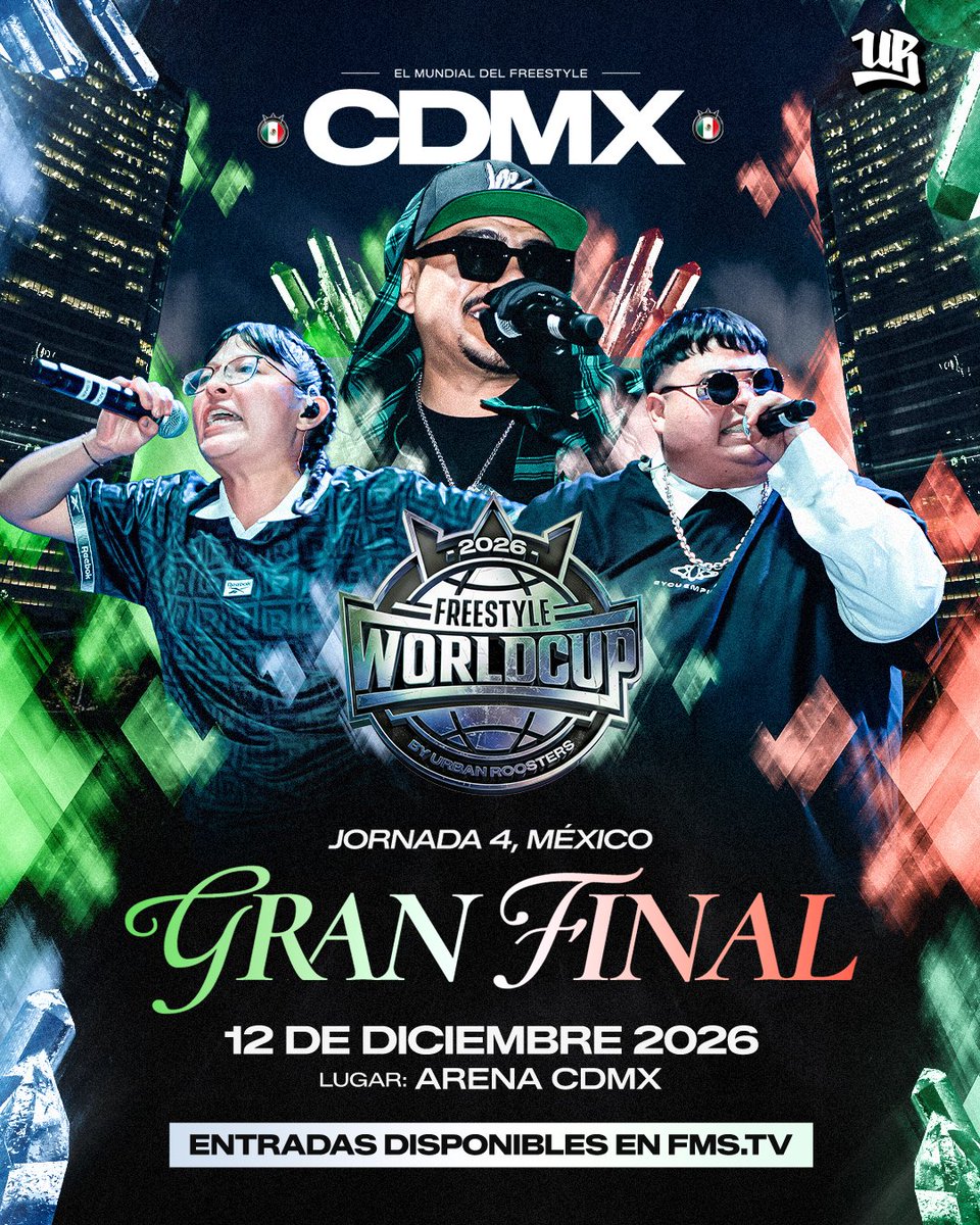 🎟️ Ya están a la venta las entradas para la Gran Final de la Freestyle World Cup en fms.tv 🌍

📍 Arena CDMX
📅 12 de diciembre de 2026

El mundial de freestylers se decide en Ciudad de México 🇲🇽

#FreestyleWorldCup #UrbanRoosters