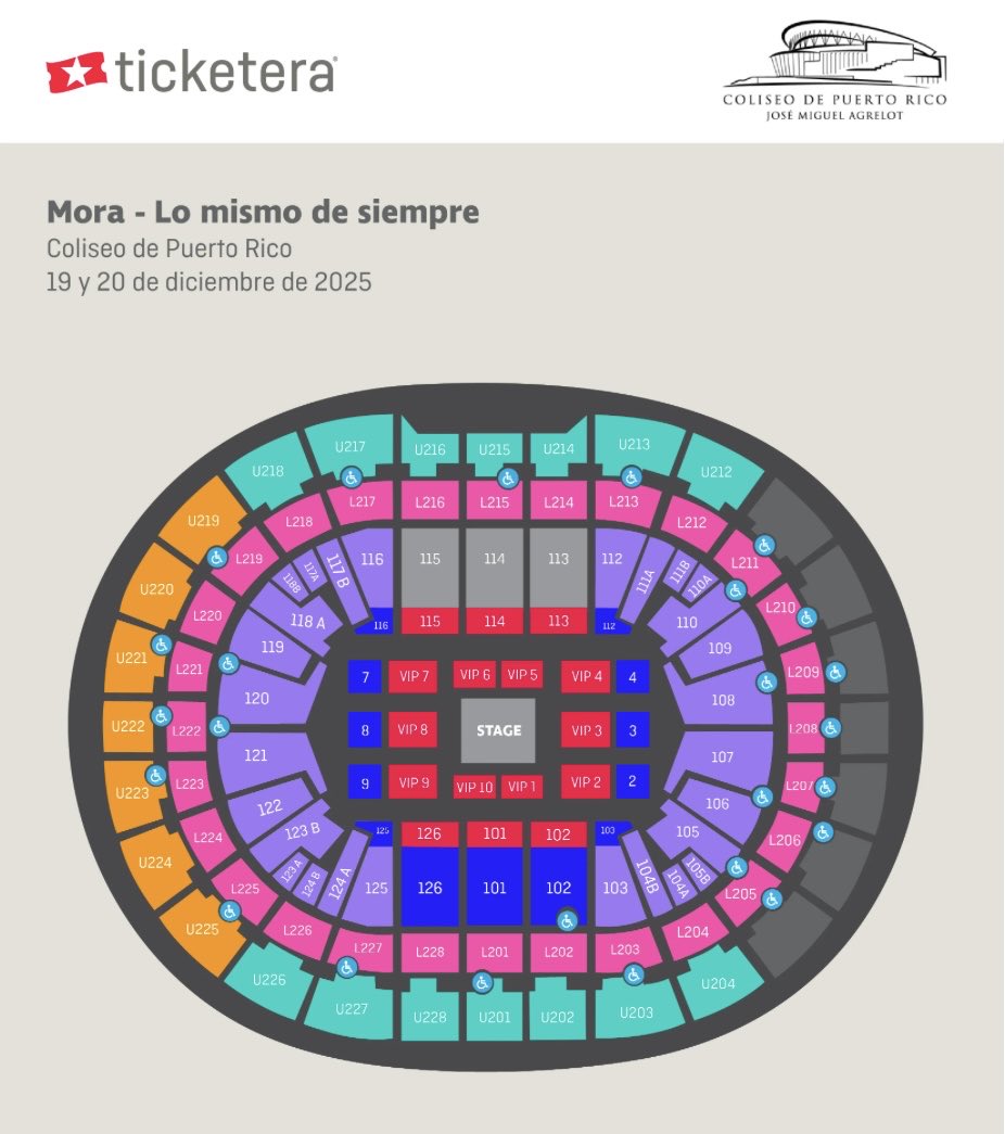 Dos taquillas para el concierto de Mora 
20 de diciembre de 2025
Nivel principal, sección 105
$85 c/u