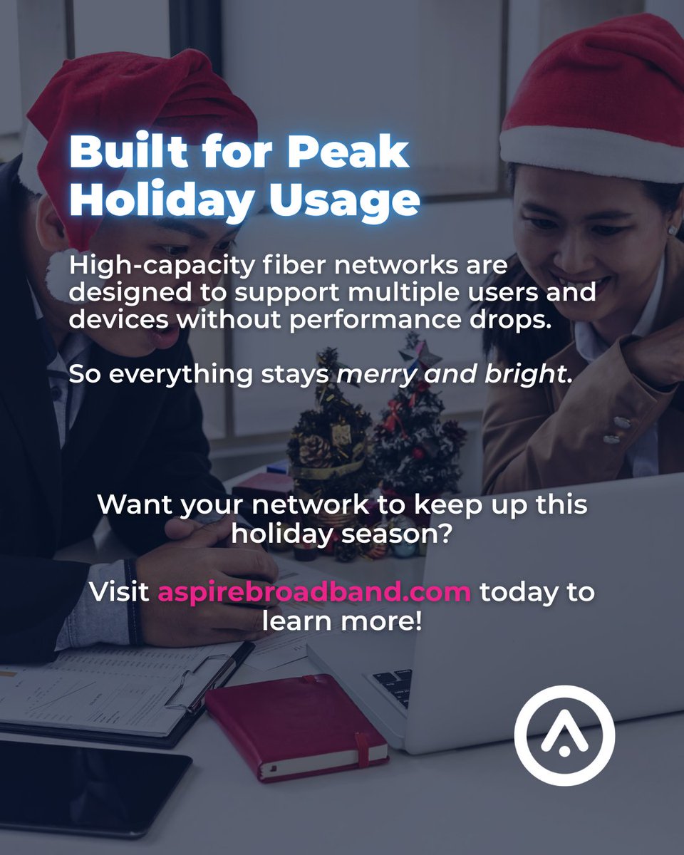 More people. More devices. More holiday internet demand. 🎄📱💻 Fiber is built to keep your network running smoothly when everyone is online. Check availability and sign up for Aspire Broadband today to lock in our Founder’s Rates. 🚀

aspirebroadband.com/check-availabi…