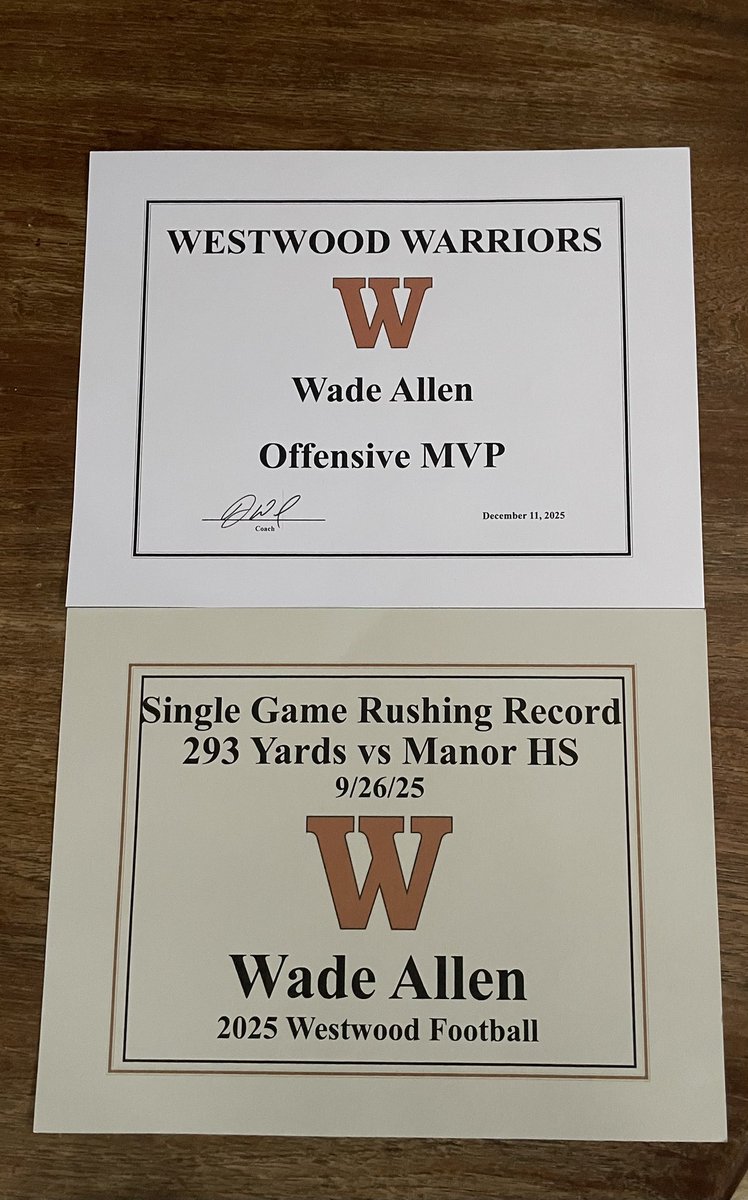 I am extremely blessed and honored to have been selected as first team all district in District 25-6A and named as the Offensive MVP for <a href="/WWHSWarrior/">Westwood Warriors Football</a>.
<a href="/CoachWard2/">Derek Ward, MCAA</a> <a href="/coach_awood/">Anthony Wood</a> <a href="/rolandogarzajr/">Rolando Garza Jr</a> <a href="/TAthelight/">Athelight™️</a> <a href="/Storm24Tx/">Storm Woods</a> <a href="/CoachD_Will93/">Dezmun Williams</a>