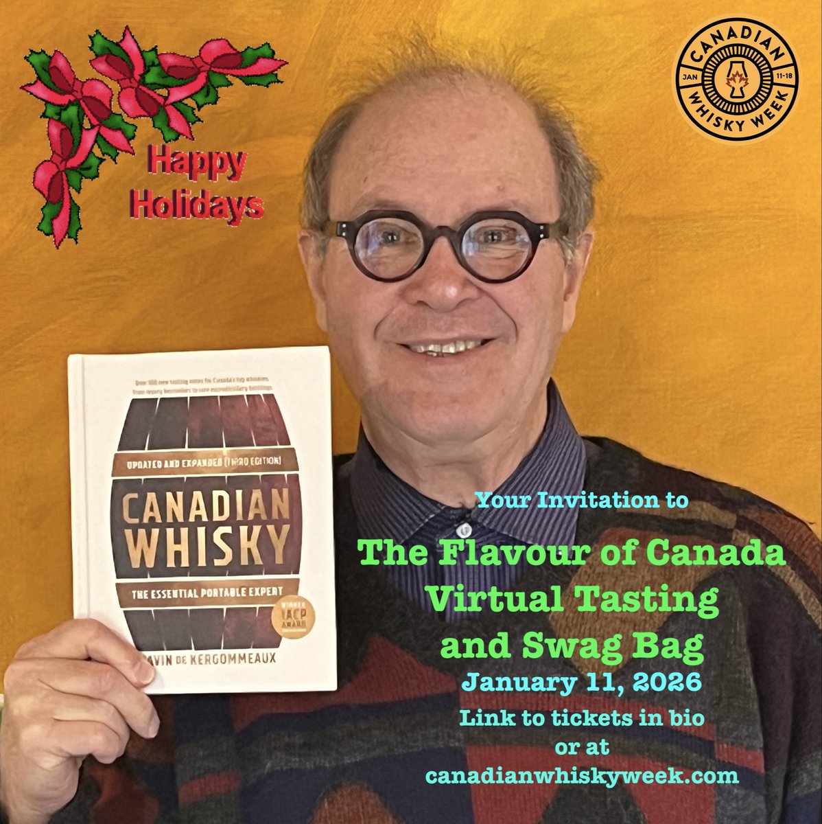 DavindeK's tweet photo. Online 
Canadian Whisky Week Cross-Canada Tasting
Sunday, January 11, 2026
1:00–3:30 PM PST | 4:00–6:30 PM EST 
Details &amp; Link to tickets at
 
Taste along as Reece Sims &amp; I, and 8 leading Canadian whisky champions sample 8 of Canada’s most exceptional distilleries. https://t.co/hSxdP8cPUT