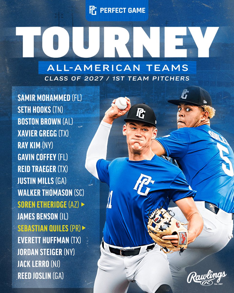 PerfectGameUSA's tweet image. 2025 PG Tourney All-Americans: Class of 2027 🇺🇸

bit.ly/4oUkokr
