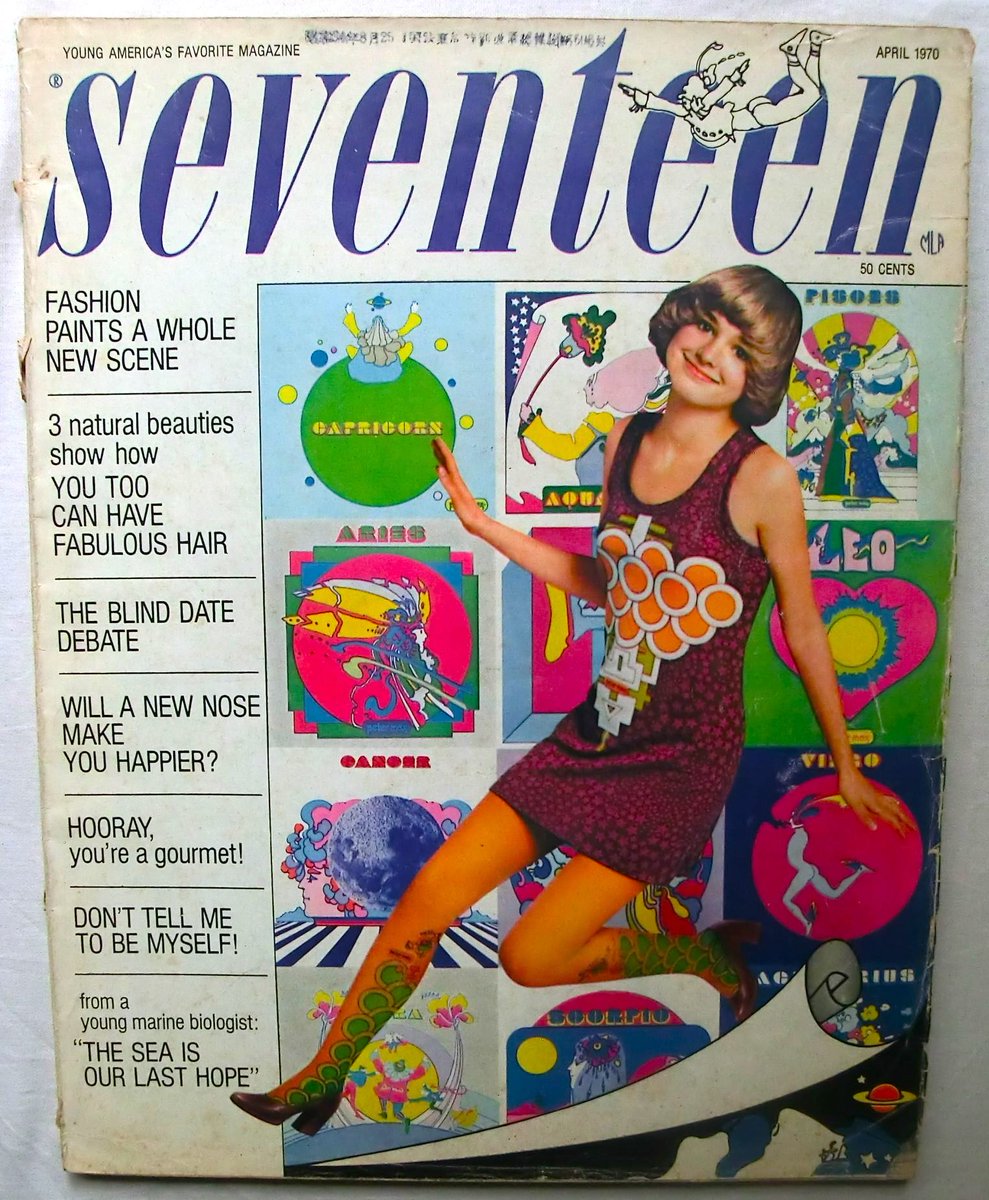 pistolmag's tweet photo. 1970年、雑誌という枠を超えてピーター・マックスのアートが炸裂した『Seventeen』。9ページにわたる特集や、広告、表紙モデルが着用するタイツまで、極彩色の世界観が展開されています🍄🌈
https://t.co/LuL7qoyt2x

#ピーターマックス #PeterMax #セブンティーン #サイケデリック #ポップアート https://t.co/Bfbf7Zwp4q