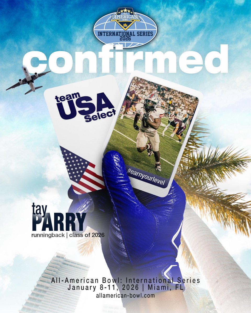 Union_Athletics's tweet photo. Miami bound 😤✈️
Union’s own Tayveon Parry is LOCKED IN for the 2026 All-American Bowl: International Series!
Big stage. Big moment. Go show out, Tay! @TayParry24
#UnionFB #AllMyLife #RepTheU
@UnionFootball @PP_All_American https://t.co/8q3KPv70fT