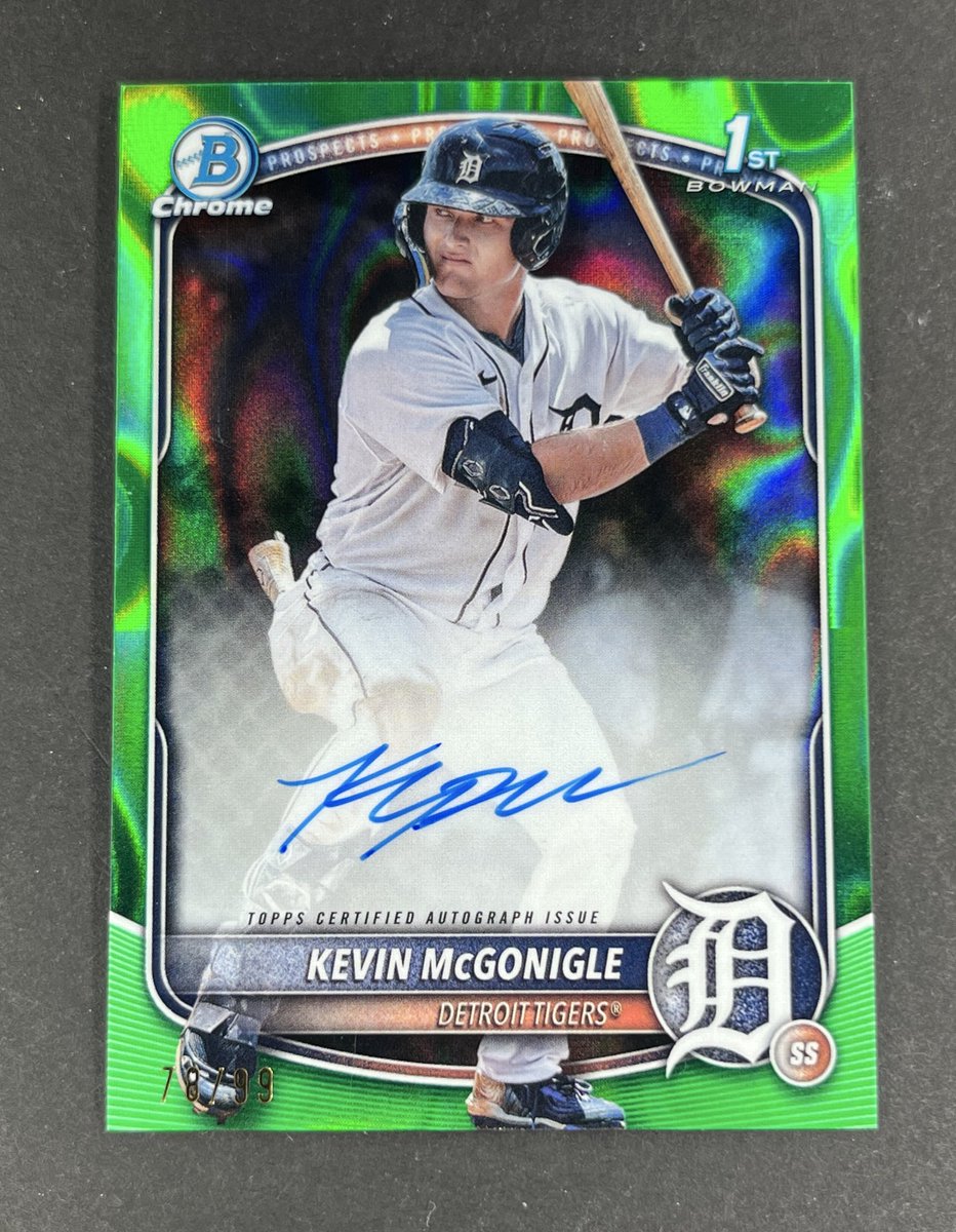 CR_cards's tweet photo. 2025 Bowman Kevin McGonigle 1st Green Lava Auto

$400 firm. 

Print line through the Bowman B https://t.co/yRUh3xWtkC