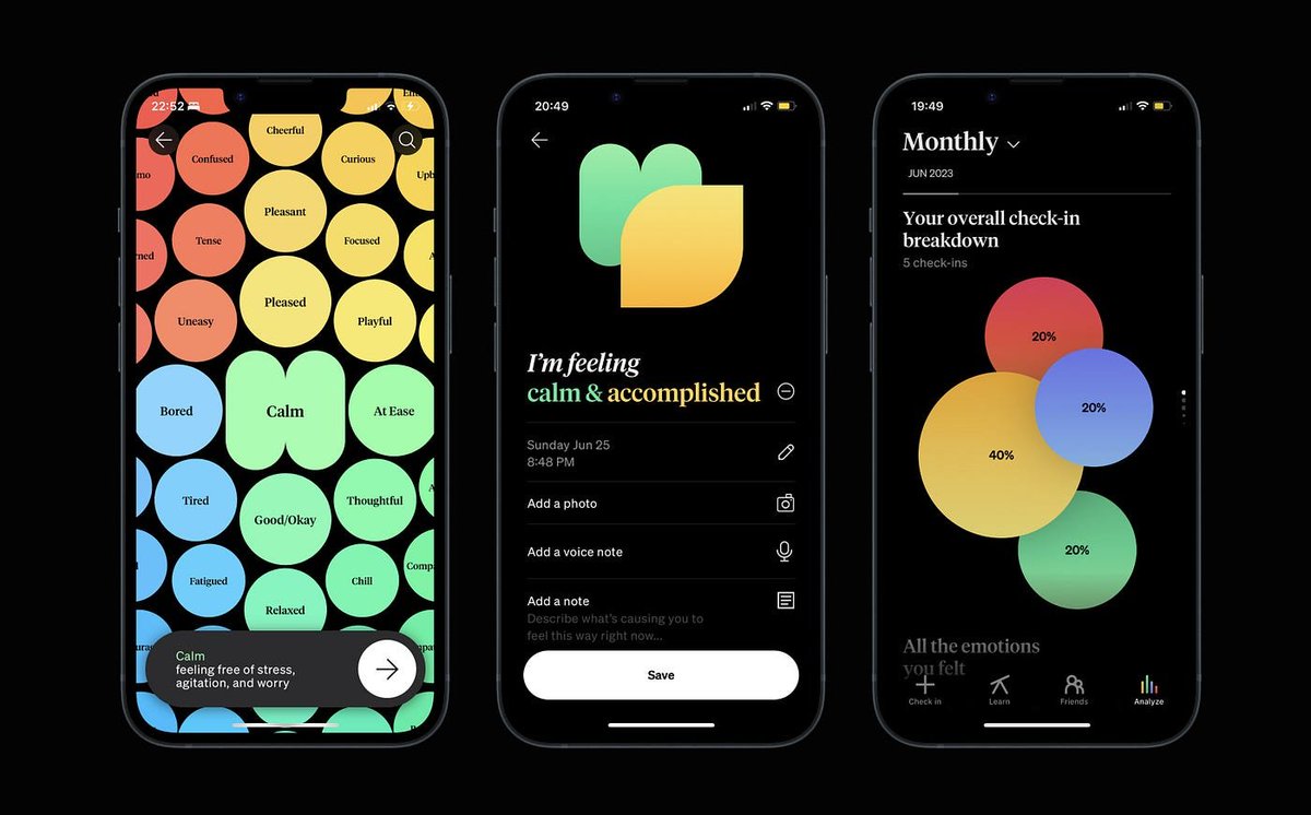 this is objectively the:

> best journalling / emotional regulation app out there
> best designed app w micro interactions

what blows my mind is there is no paid plan or subscription whatsoever. it's 100% free, runs locally. it's called "how we feel".