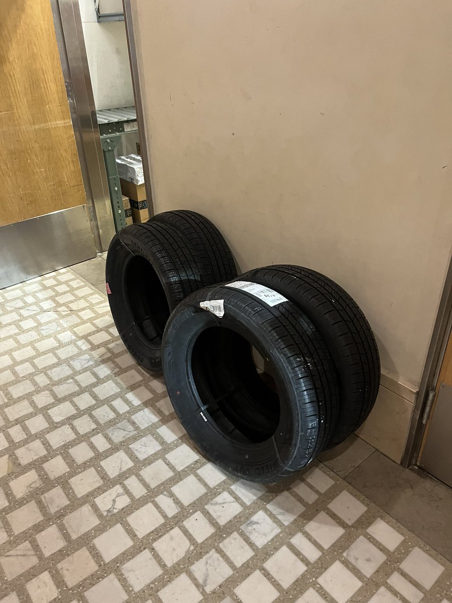 lawrenceschen's tweet photo. Who the hell ships tires to their apartment in nyc https://t.co/RzxIeP3l2l