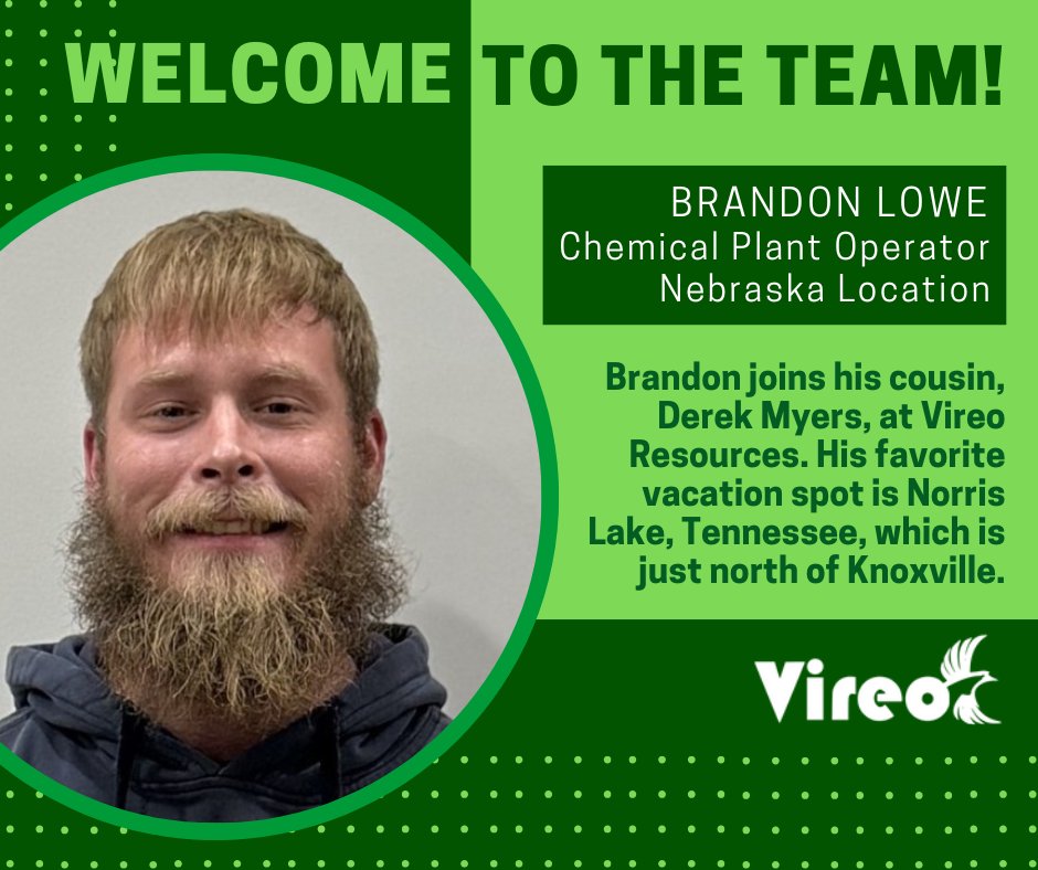 vireoresources's tweet image. We are excited to have Brandon join our team.
#WelcomeToTheTeam #GladYouAreHere #GreatPlaceToWork #Manufacturing #PlattsmouthNE