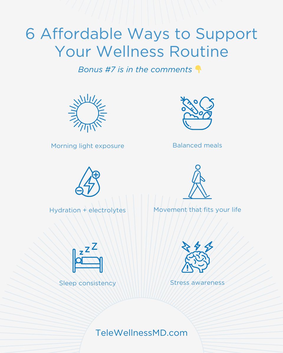 TeleWellnessMD's tweet photo. Wellness doesn’t have to be expensive – or complicated.
Many daily habits may influence how you feel over time, especially when they’re consistent and realistic.

👇 Bonus #7 is in the comments

#WellnessRoutine #PeptideEducation #Peptides #DailyHabits #TeleWellnessMD https://t.co/NfcgZqIsQe