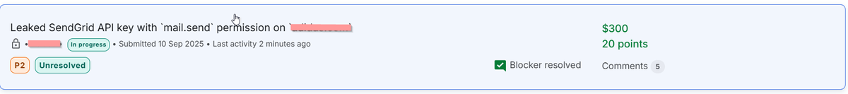 arshadkazmi42's tweet photo. Lifetime user of https://t.co/FhRmB6C29x bagged a bounty of $300 on @Bugcrowd
Found Sendgrid api key in employee Github repository.
#iScanToday https://t.co/I8dnjq6k3C