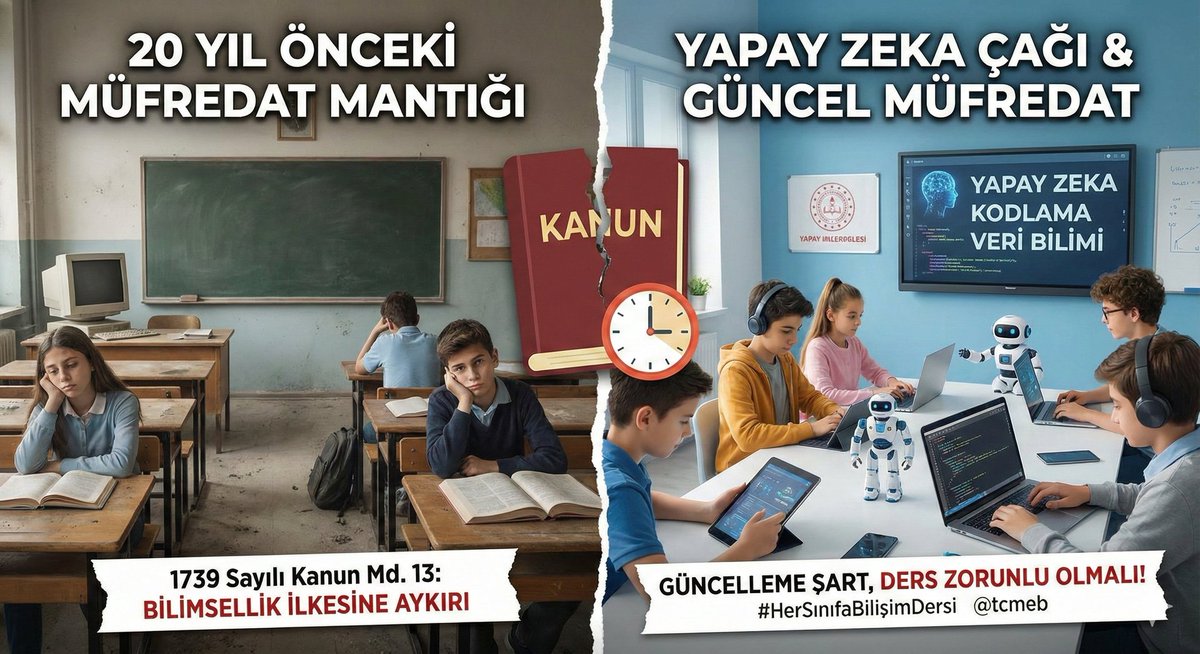 Avrupanın en ünlü üniversitelerine kabul sınavlarında Bilişim Teknolojilerinden siber güvenlikten yapay zekaya, yazılımdan dijital tasarıma her konuda çok ayrıntılı sorular soruluyor. Bizse olan derslerinde kaldırıp hiçbir sınavda sormuyoruz. #HerSınıfaBilişimDersi