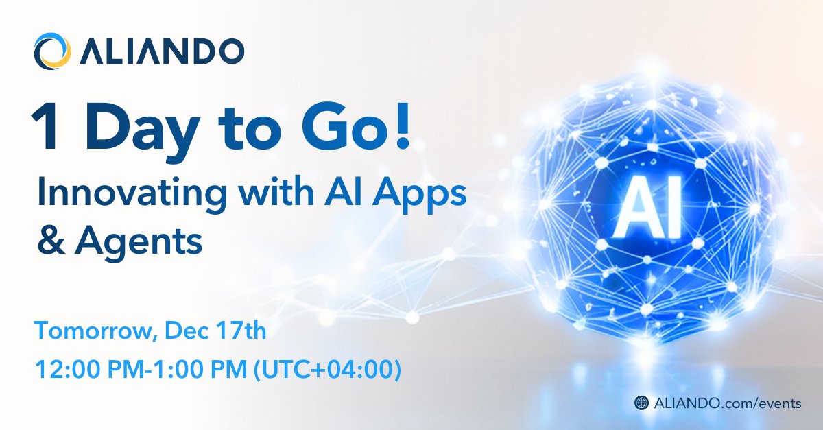 🚀 1 Day to Go!

Join Microsoft and ALIANDO in the 'Innovating with AI Apps &amp; Agents' webinar, where ideas turn into intelligent solutions.

✅ Learn how AI Agents accelerate workflows
✅ Discover real-world use cases for AI Apps
✅ Unlock strategies to drive measurable business