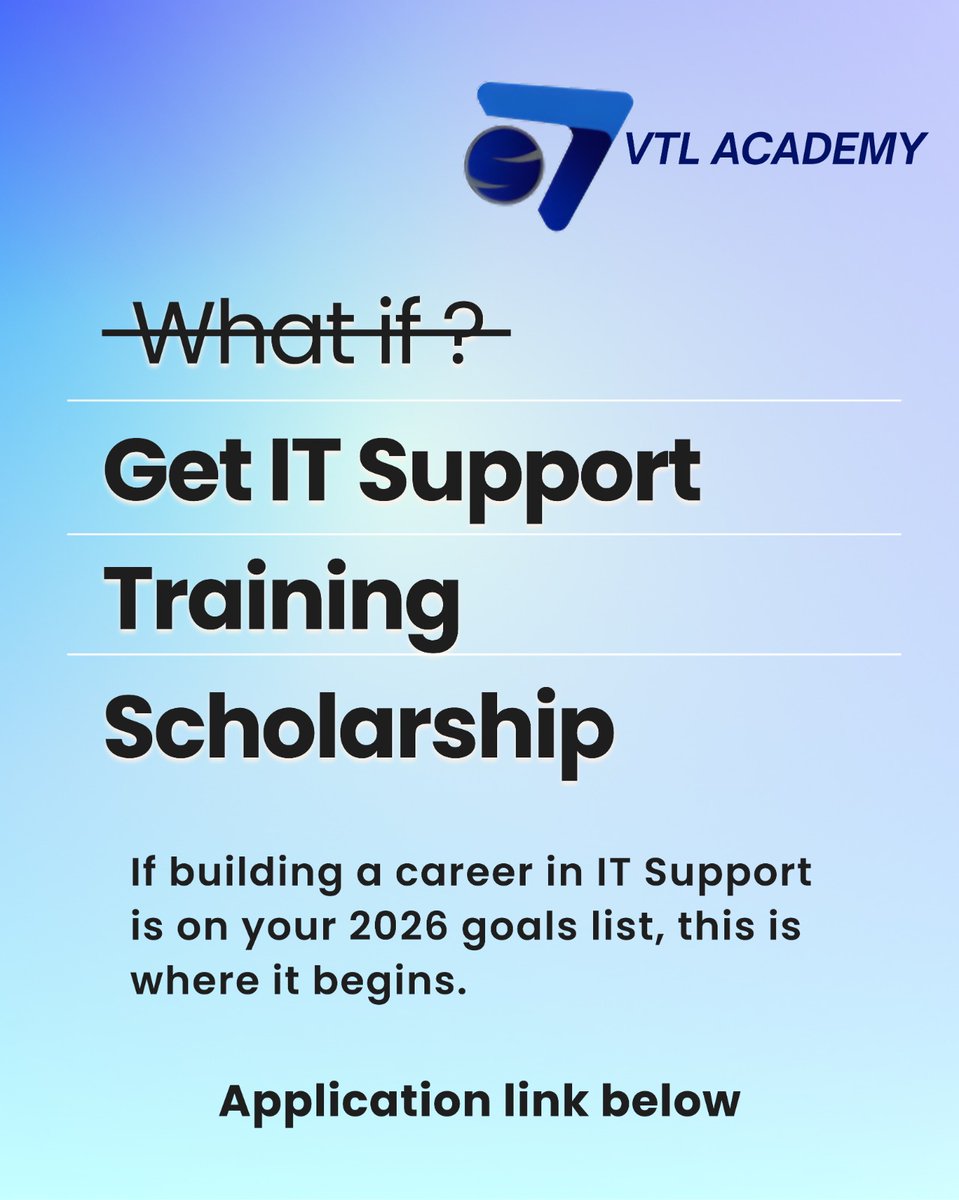 Start learning. Build real skills. Create new opportunities.

👉 Click to apply: bit.ly/IT-COURSES

You are one step ahead if you meet the requirements....

#EndOfYearGoals #CTST #ITSupport #VTLAcademy #CareerUpgrade #TechCareers #AishaBuhari #AFCON