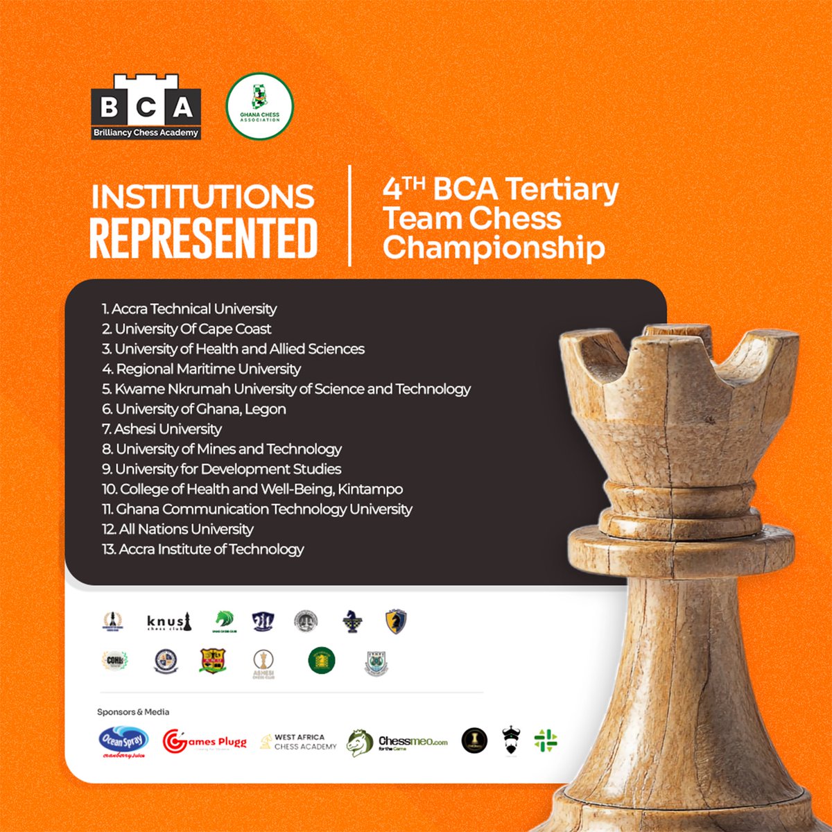 BrilliancyChess's tweet image. Ladies and Gentlemen!

We’re excited to share the list of institutions set to compete in the upcoming 4th BCA Tertiary Team Chess Championship happening this weekend! ♟️🔥