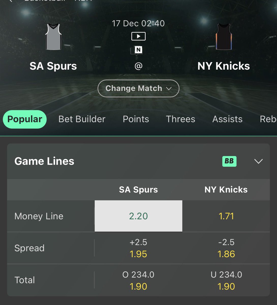 🏀 San Antonio Spurs ML
📊 2.20 (+120) Bet365
📅 Spurs vs Knicks in Vegas

👉 Spurs have beaten Nuggets, Lakers and Thunder in elimination games 

👉 Spurs at + money is great value

👉 21-3 on Spurs plays this season 🔥

#GamblingX #NBA ⤵️⤵️⤵️