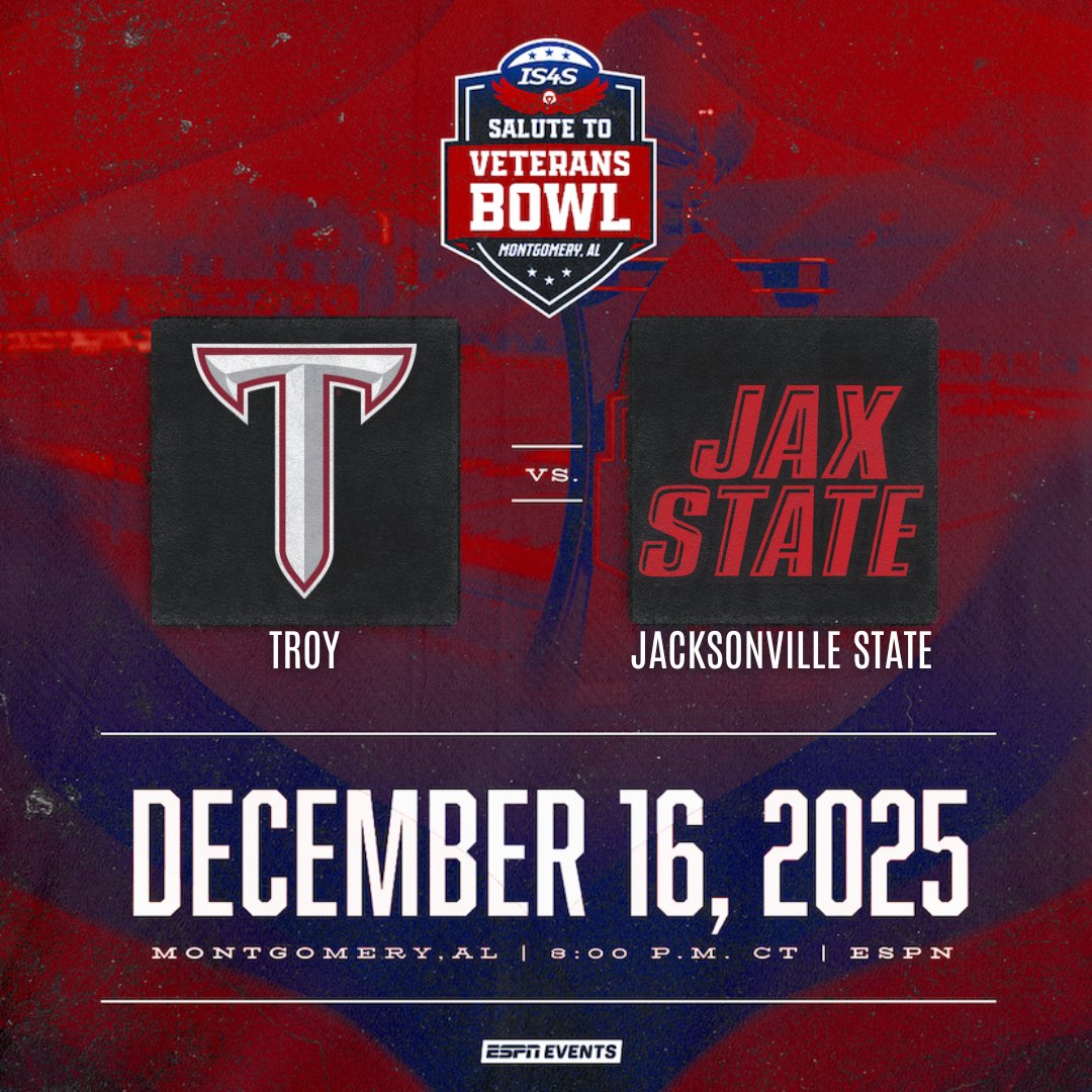 TheTrickPlayFR's tweet image. Petit bowl sympathique cette nuit.

Les deux finalistes malheureux de Sun Belt et de USA s'affrontent au Salute to Veterans Bowl. 
Troy vs Jax State, petit bowl made in G5, à 3h sur ESPN.