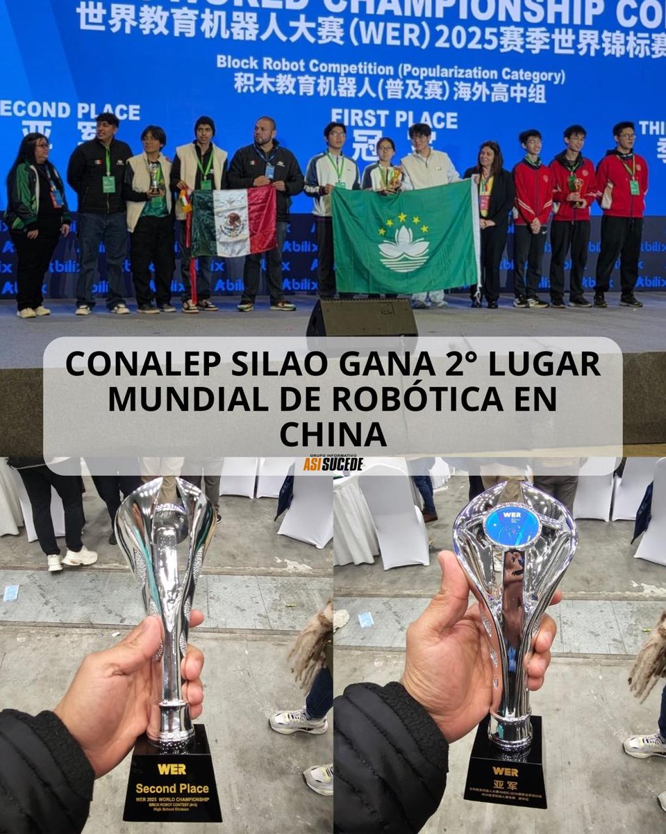 #EDUCACIÓN | CONALEP #SILAO GANA 2° LUGAR MUNDIAL DE ROBÓTICA EN CHINA🇨🇳🥈

Alcanzaron una calificación de 1,030 puntos, en el WER 2025 World Championship, celebrado este fin de semana en Shanghái

➡Más info: asisucedeleon.mx/equipo-de-cona…