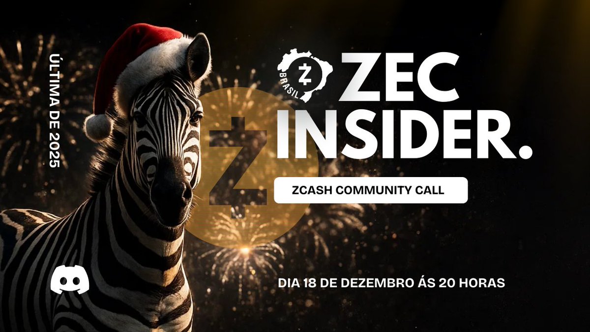 zcashbrazil's tweet photo. ZEC Insider - Especial de Natal

Participe da nossa chamada para ficar por dentro dos principais acontecimentos e das últimas novidades do ecossistema da Zcash.

📅Data: 18/12/2025
⌛️ Horário: 20:00 horas
🔗 Link da call: https://t.co/oeSY4iMjmg