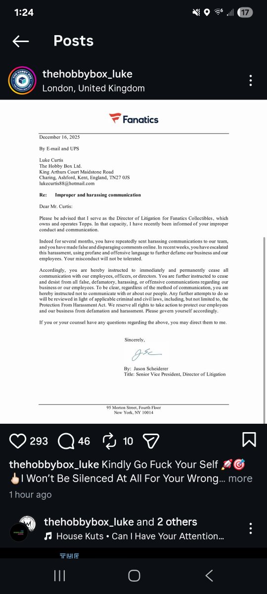 Fanatics sending out letter because people are calling out their bullshit