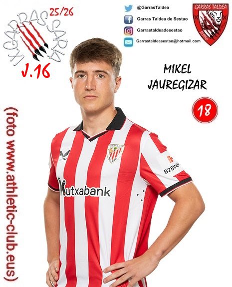 VIII. GARRAS SARIA MASCULINO 2025/26🦁🐾🐾
Los soci@s de Garras Taldea de Sestao han elegido como jugador con más ''GARRA'' del partido de la jornada 16 contra el CELTA a MIKEL JAUREGIZAR
Garras MIKEL 
garras!!🐾🐾
