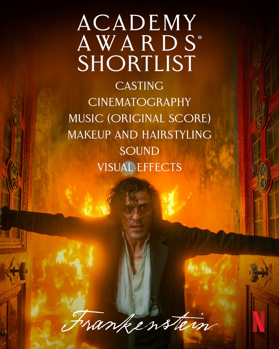 FrankensteinGDT's tweet photo. Guillermo del Toro’s FRANKENSTEIN has been shortlisted for the 98th Academy Awards in 6 categories. https://t.co/btAhZ9ATpw