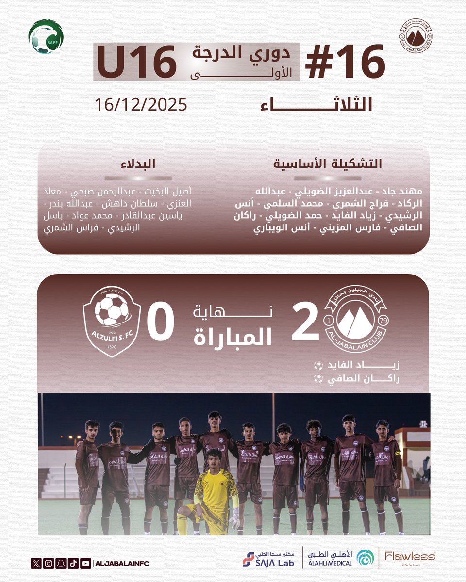 aljabalain1379's tweet photo. 🔚| ضمن دوري الدرجة الأولى فريق U16 ينتصر على الزلفي ⚽️🤎

#الجبلين 
#مستقبل_فارس_الشمال https://t.co/JCjFmfiIdL