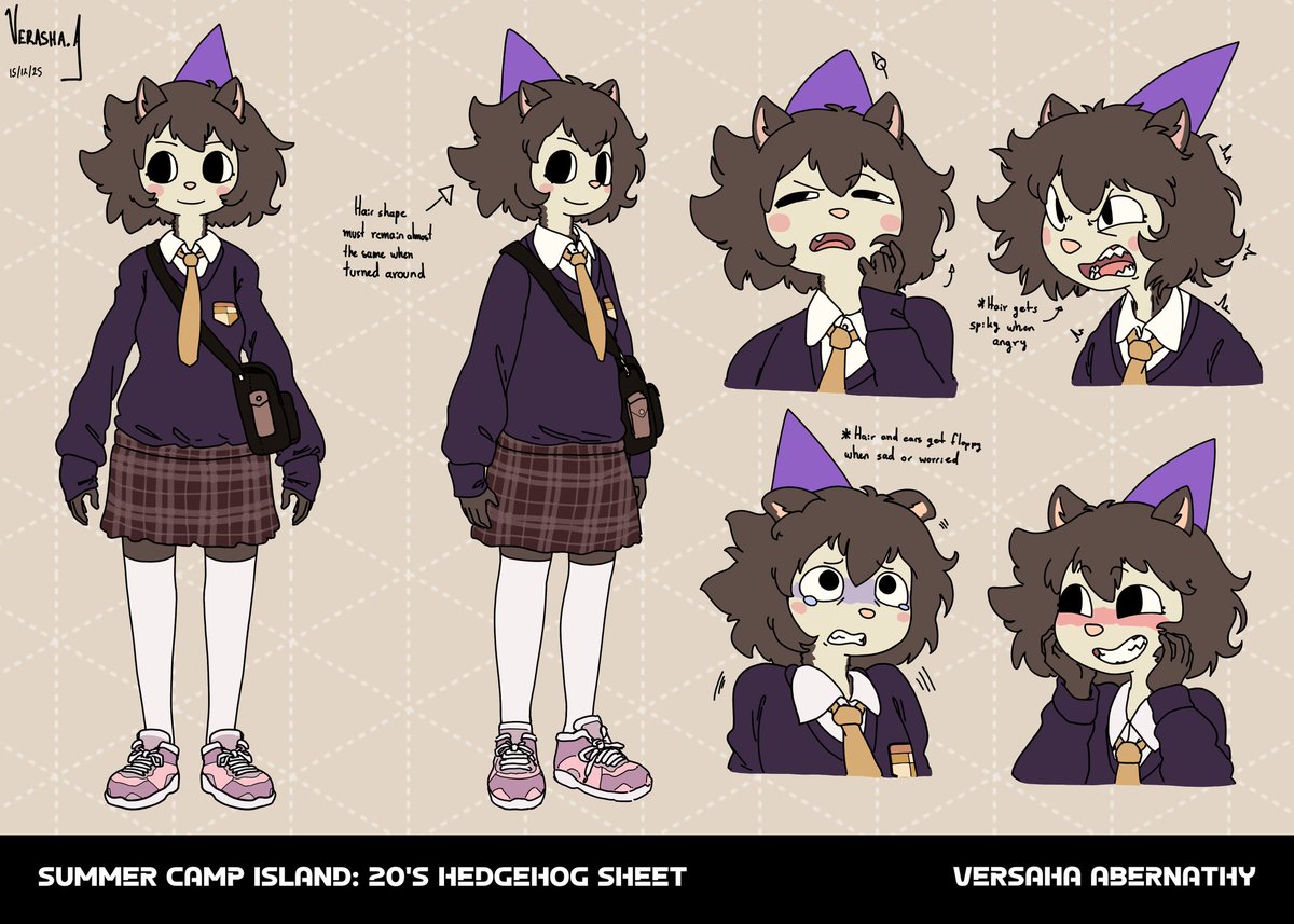 A grown up Hedgehog who is in the middle of their unniversity life. 
Bit of style practice, bit of playing around. 
Gonna do some other character interpretations as well mmmm 
#summercampisland