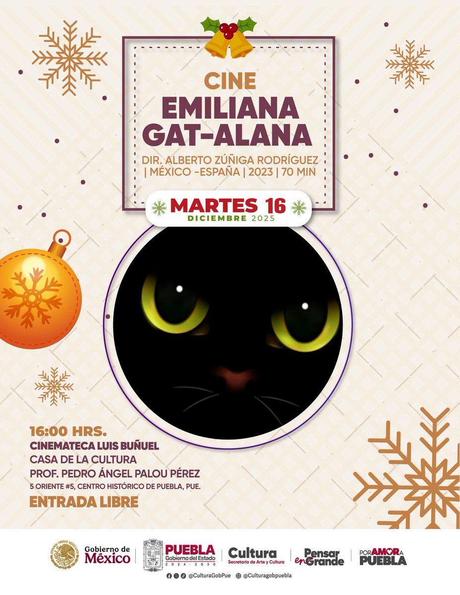 Sinestesia_cine's tweet photo. Amigos de #Puebla 
Hoy en la @cinemateca_pue no se pierdan las aventuras de nuestra minina barcelonsa 📽️🐈‍⬛ #EmilianaGatalana a las 16 horas. Una historia de amor, resiliencia y empatía apta para toda la familia.
#Cineinfantil #Cinefamiliar #Cinemexicano #cineespañol #gatos https://t.co/Bm706fVbB3