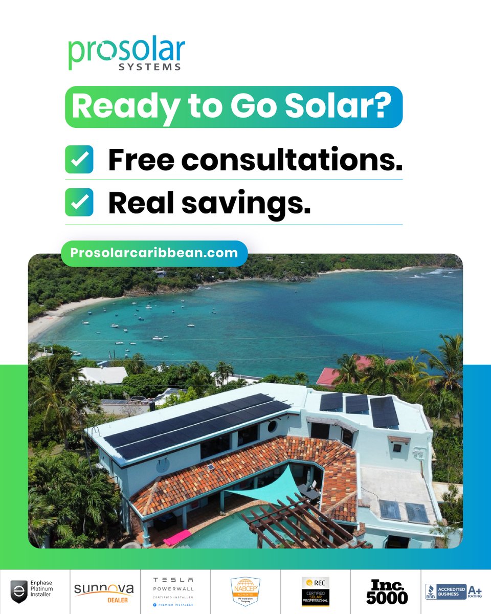 Curious about going solar but don’t know where to start? Book a free consultation with our team. We’ll walk you through your savings, system options, and what to expect from day one. No pressure. Just real answers. 

📞 340.201.4752
🌐 prosolarcaribbean.com

#ProSolarCaribbean