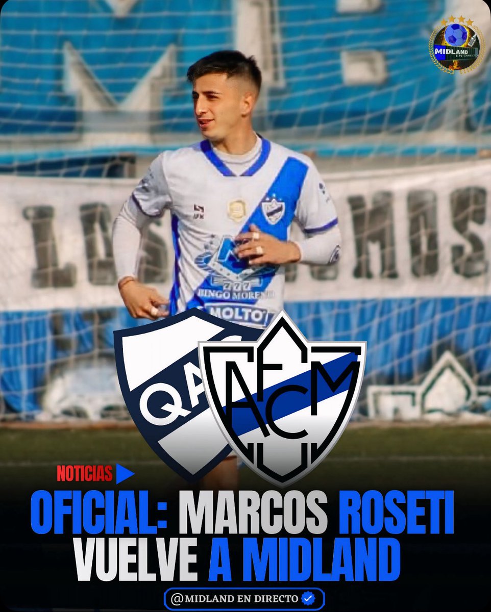 Midlandendirect's tweet photo. MARCOS ROSETI VUELVE A MIDLAND

Midland, Quilmes, y el representante de Roseti NO llegaron a un acuerdo y el jugador vuelve al funebrero. 

La pulga se sumará a los entrenamientos una vez iniciado el año, y ahí, el club evaluará ofertas y la continuidad o no del futbolista. https://t.co/b3x0zbb9L2