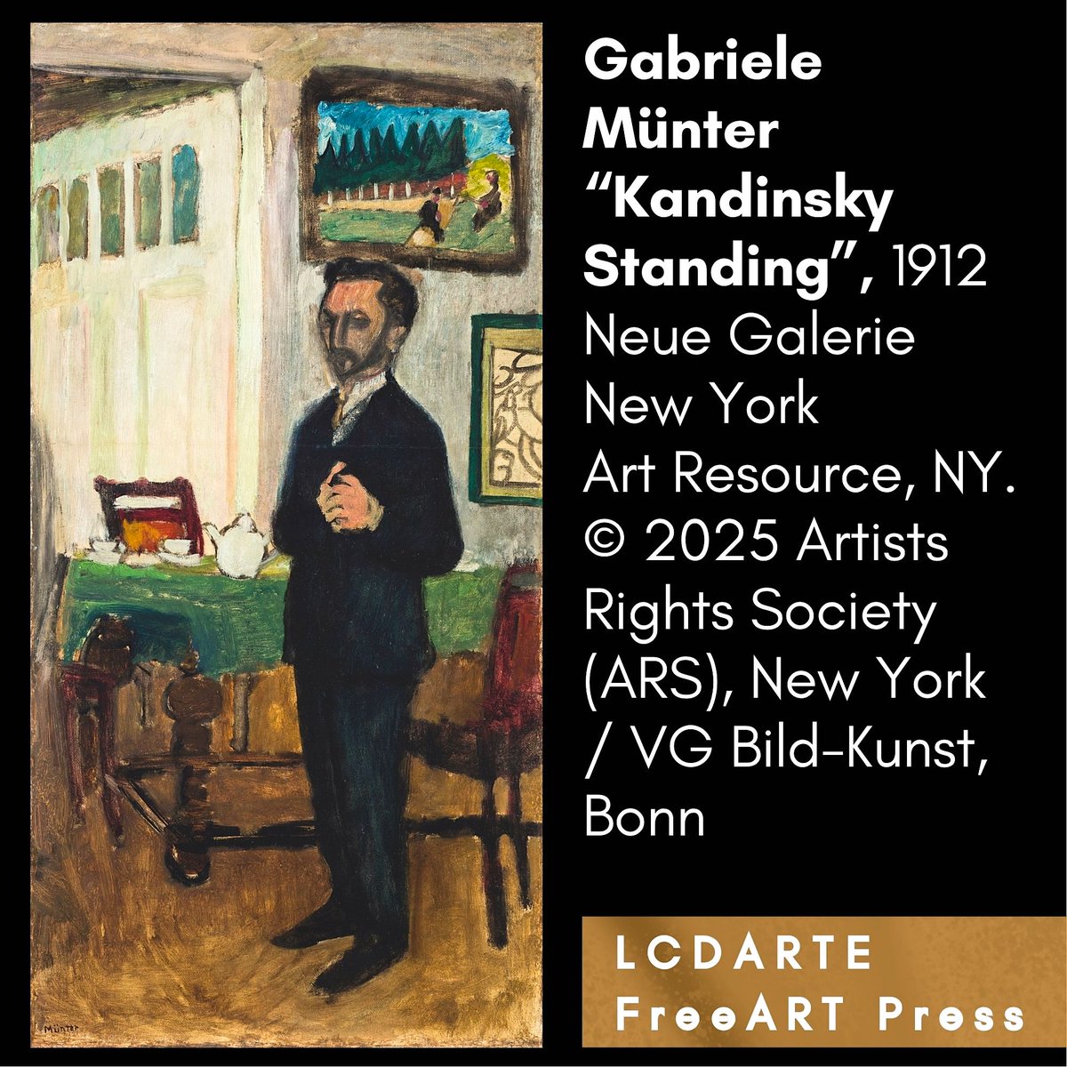 Kandinsky in piedi dipinto da Gabriele Münter, nel 1912. Grazie a Guggenheim New York <a href="/Guggenheim/">Guggenheim New York</a> 

#LCDARTE Free Art Press