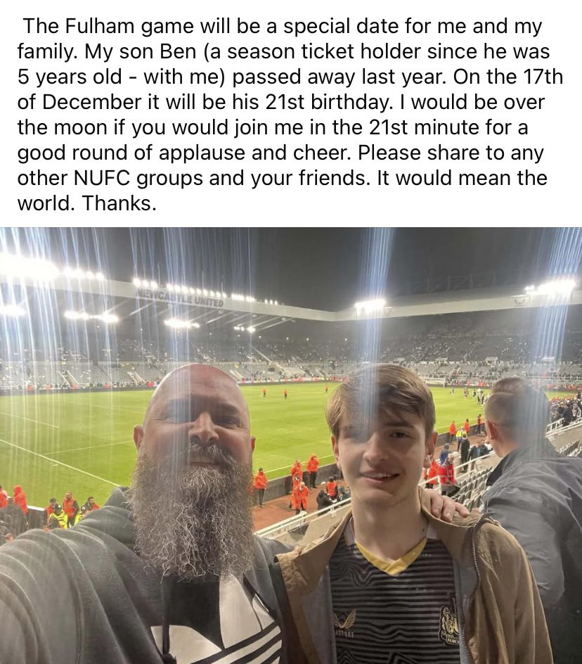 Just seen this on Facebook, everyone reshare and clap for Ben on the 21st minute against Fulham tomorrow 🖤🤍👏