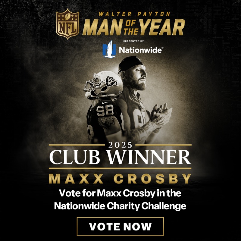 Raiders's tweet photo. Vote for Maxx Crosby to win the Nationwide Charity Challenge!