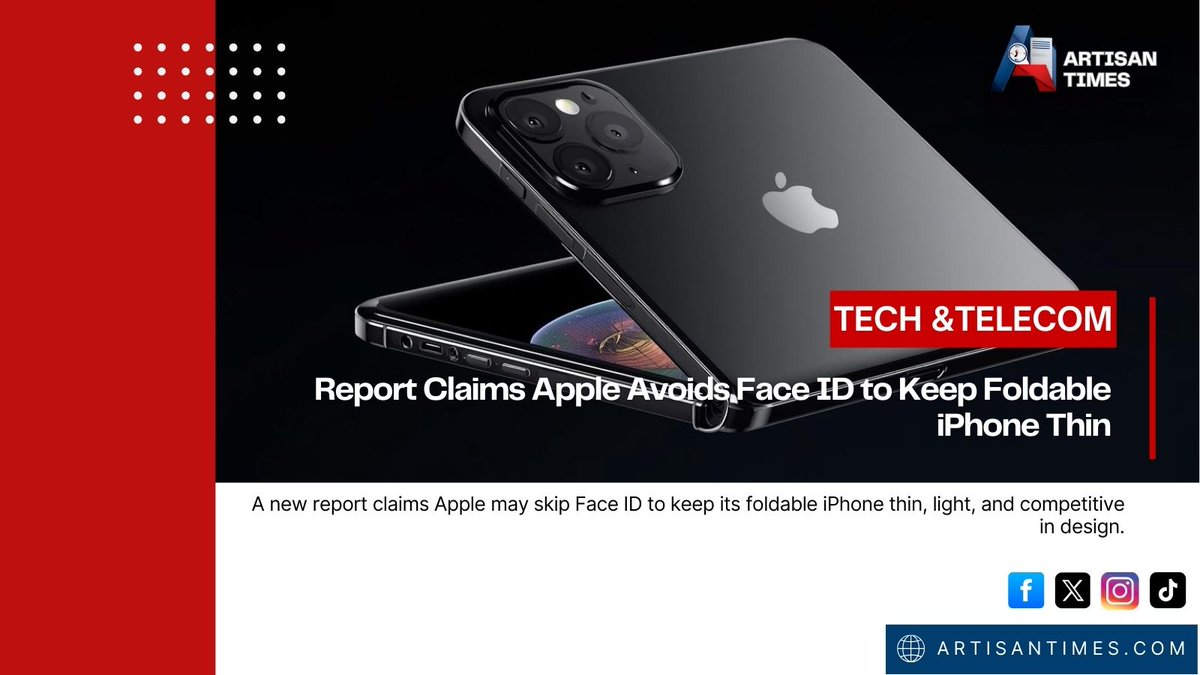 artisan_times's tweet photo. Report claims Apple may avoid Face ID on its foldable iPhone to keep it thin and light.
#AppleFoldable #iPhoneLeaks #TechUpdate #TechNews #TechRevolution 
Read more: https://t.co/wv503DvByz https://t.co/IDVnTa6msa