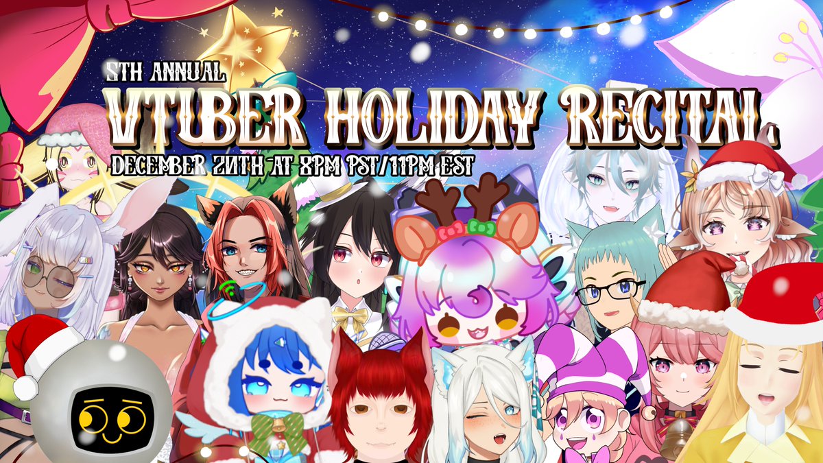 ChZoozoo's tweet image. 🎅Announcing this year's Vtuber Holiday Recital !🎄

🌟It'll be on Saturday December the 20th at 9PM PST/11PM EST 

🎵Join us to listen to some Holiday Carols Together ! 

🤶We hope you can come by and celebrate together!

#Vtuber #Vsinger #ENVtuber #VtuberUprisings
