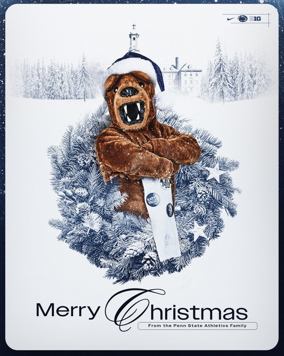 GoPSUsports's tweet image. Merry Christmas from Happy Valley! Wishing Nittany Nation a holiday filled with joy, cheer and Blue &amp;amp; White pride 💙🎄

#WeAre