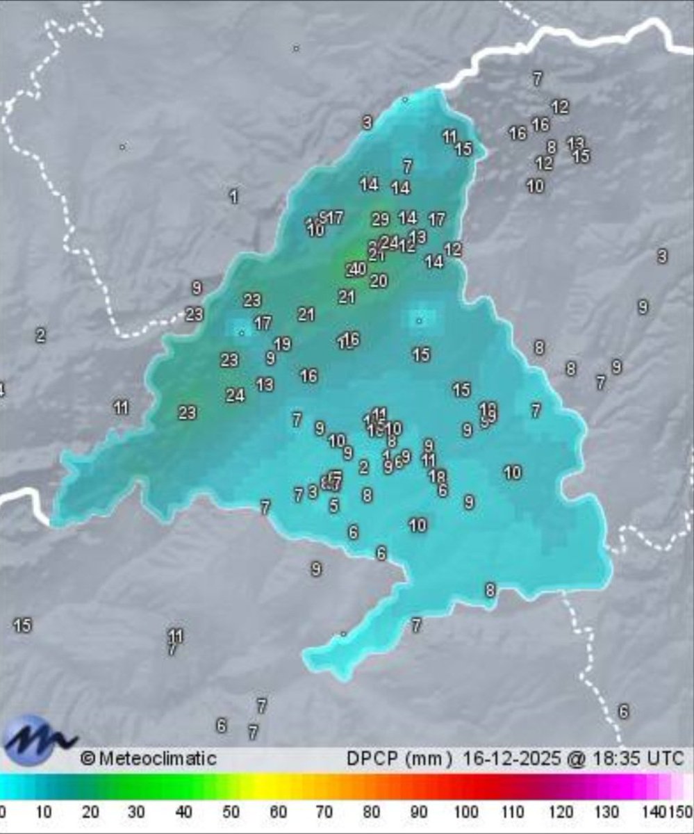 Qué buen día de agua, de la que cala y cae mansa y tranquila. En la Sierra por encima de los 20l y puntualmente por encima de 30. Nevadas en cumbres acumulando más de 10-20 cm en algunas zonas.