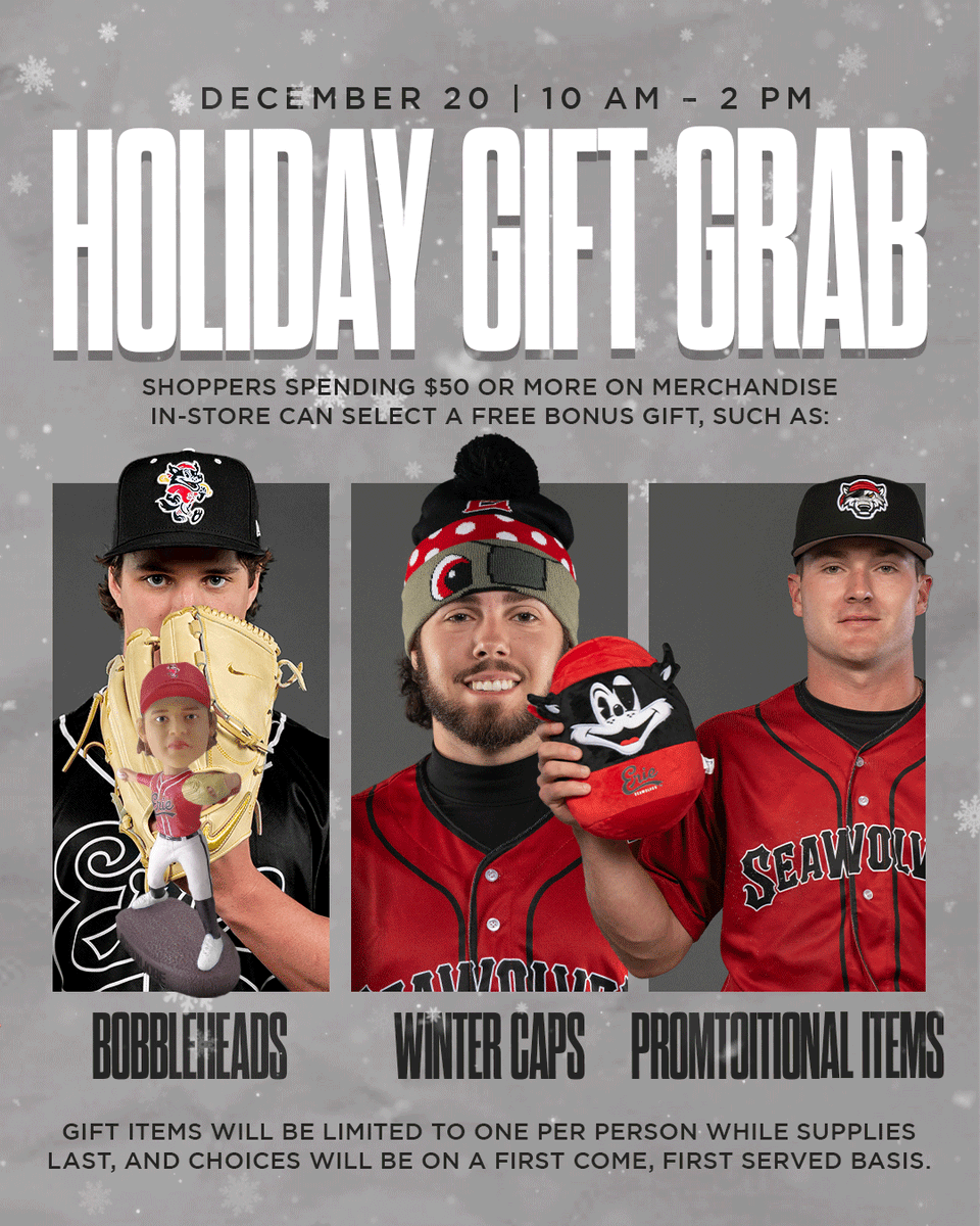 Last-minute Howliday shopping? We've got you covered! 🎁

This Saturday, spend $50+ in the SeaWolves Team Store and select a FREE bonus gift!

🎄 One gift per person
🎄 While supplies last
🎄 First come, first served

More information: milb.com/erie/news/seaw…