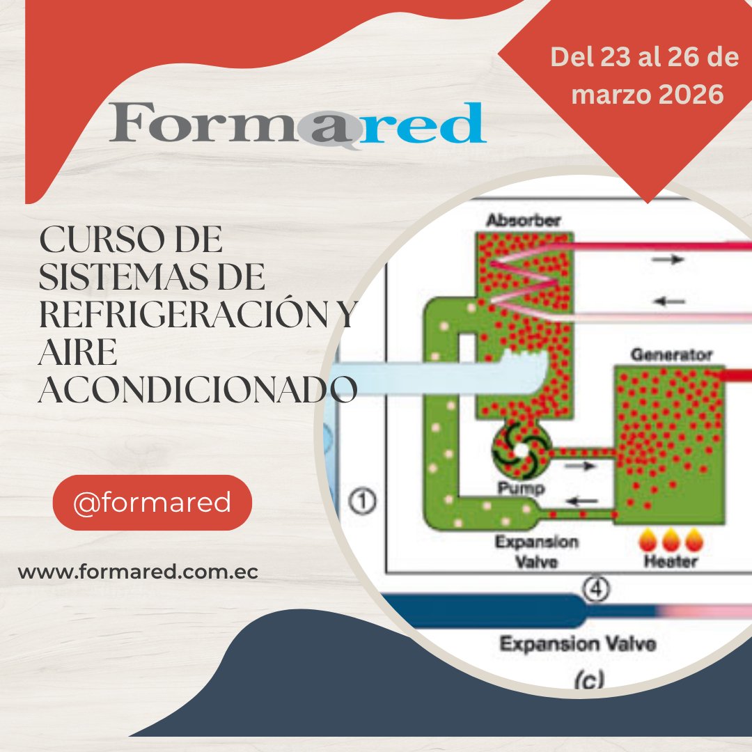 formared's tweet photo. No te pierdas el Curso Online en Vivo de Sistemas de Refrigeración y Aire Acondicionado – 2026.

📅 23 al 26 de marzo
🕓 16:00 a 20:00
💻 Zoom | 16 horas
Curso técnico enfocado en operación eficiente, seguridad y reducción de costos... Más información https://t.co/Qc78Pdh2rS https://t.co/H6TRkPDHut