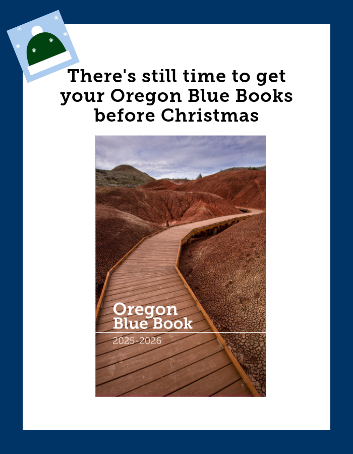 OregonSOS's tweet image. Book lovers! There's still time to get a 2025-2026 Oregon Blue Book before Christmas. They are available at six independent bookstores around the state.