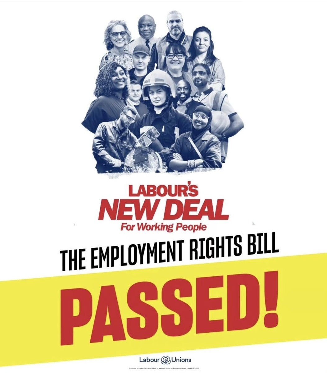 LukeThomsonLAB's tweet image. BREAKING: Labour's landmark Employment Rights Bill has PASSED both Houses of Parliament.
The new rights in this Bill will be transformational, putting power back into the hands of working people.

This is a massive step forward in delivering Labour's New Deal for Working People