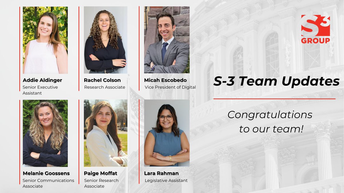 BIG NEWS: We are excited to share several well-earned promotions across the S-3 team as we continue to expand our reach and expertise! 

We’re proud of this group and grateful for their contributions to our clients and our mission. Congratulations! 🎉